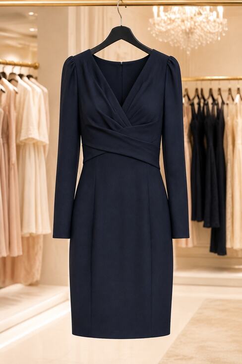 Elie Tahari Dresses & Skirts - Elie Tahari Zoe Stargazer Dress 12 Navy Ruched V Neck Long Sleeve Sheath NWT